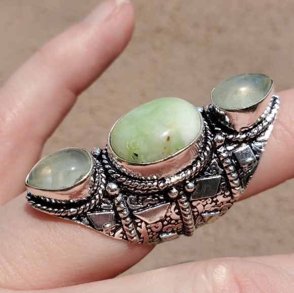 New Chrysoprase and Aquamarine 925 Silver Statement Ring. - Picture 2 of 14
